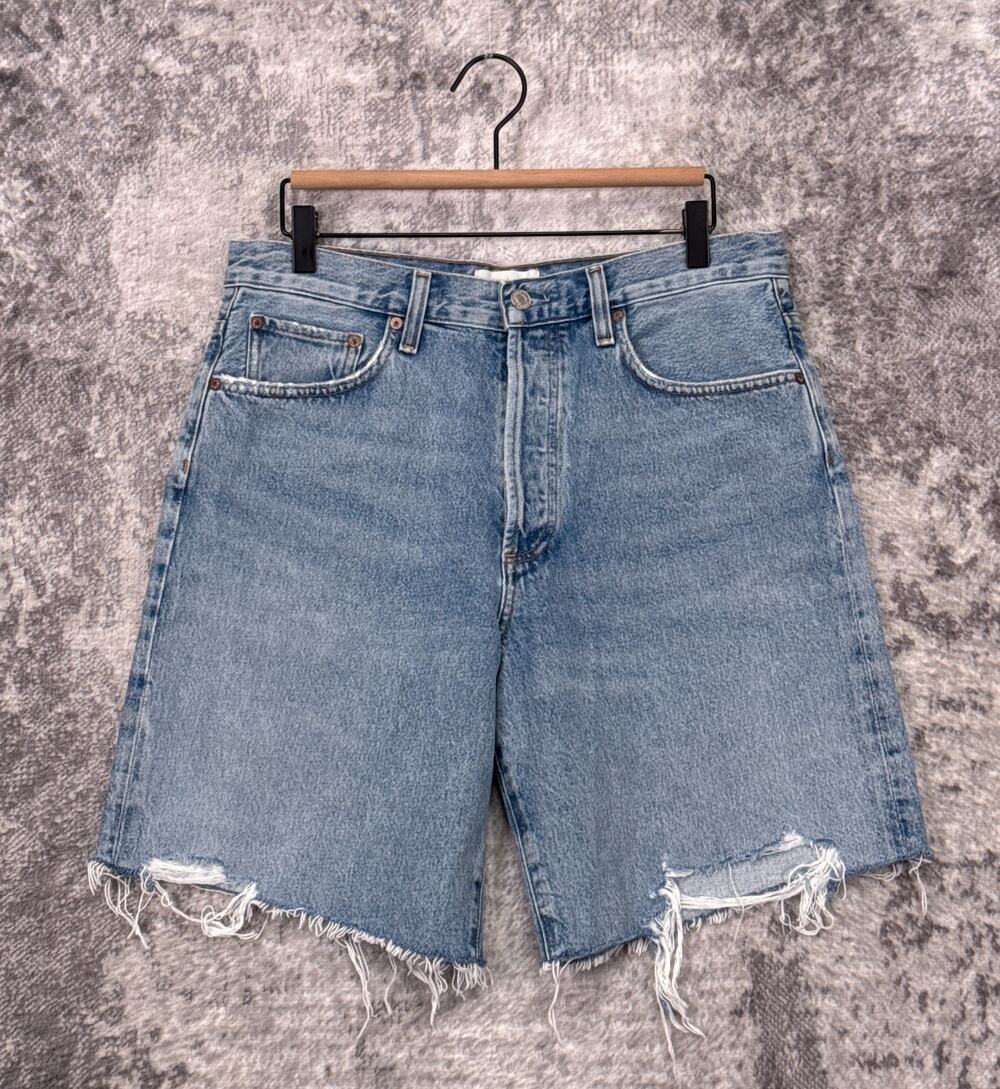 AGOLDE Indra Shorts 27 Womens High Rise Distressed Denim Bermudas